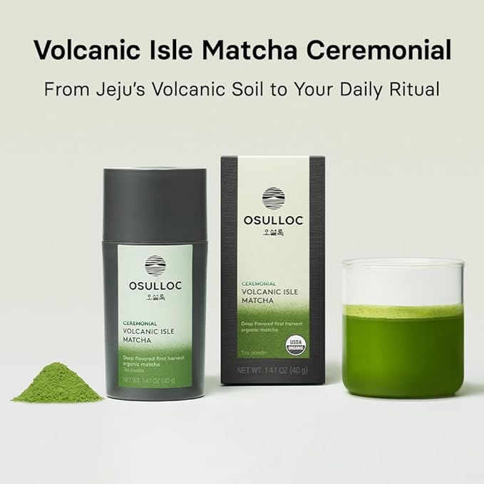 OSULLOC Volcanic Isle Matcha Powder, Ceremonial Grade Korean Matcha for lattes, Green tea powder from Jeju island (1.41oz, 40g)