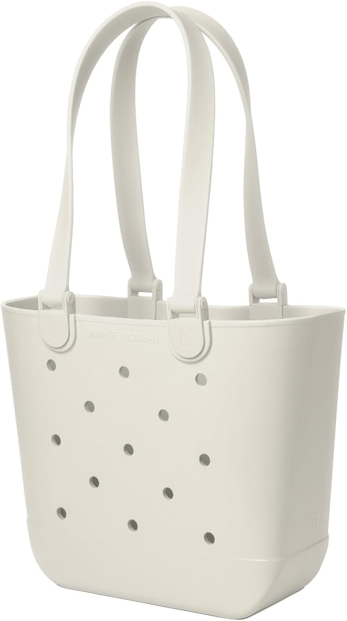 Simple Modern Medium Beach Bag | Waterproof Getaway Rubber Tote with Zipper Pocket for Travel, Pool, Boat, Groceries, Sports | Cream