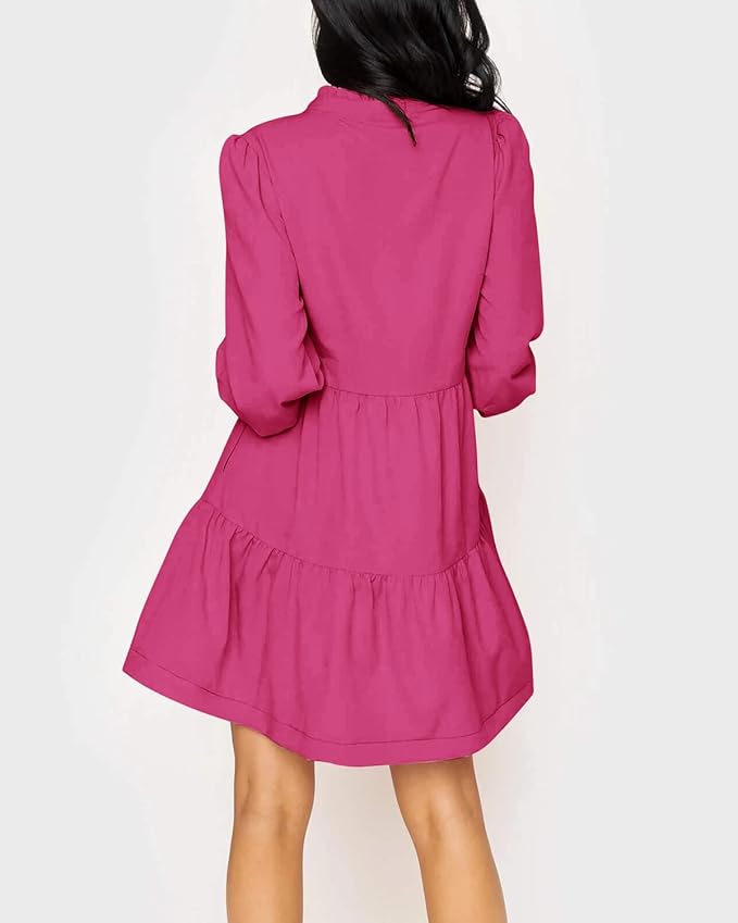 Imily Bela Womens Fall Long Sleeve Tunic Dress Casual V Neck Loose Ruffle Tiered Dress