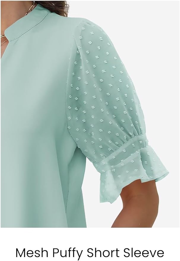 Wkior Shift Dress for Women V Neck Short Sleeves Solid Color Casual Flowy Summer Dresses(S-2XL)