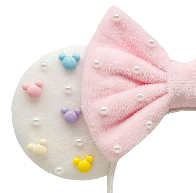 WW-WONDERFULWORLD Mouse Ears Headbands With Cute Mouse Heads and Exquisite Pearls Decoration, Soft Flannel Ears & Bow, for Costume Cosplay Party; TGBF