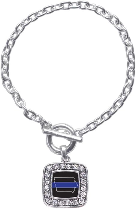 Inspired Silver - Silver Square Charm Toggle Bracelet with Cubic Zirconia Jewelry