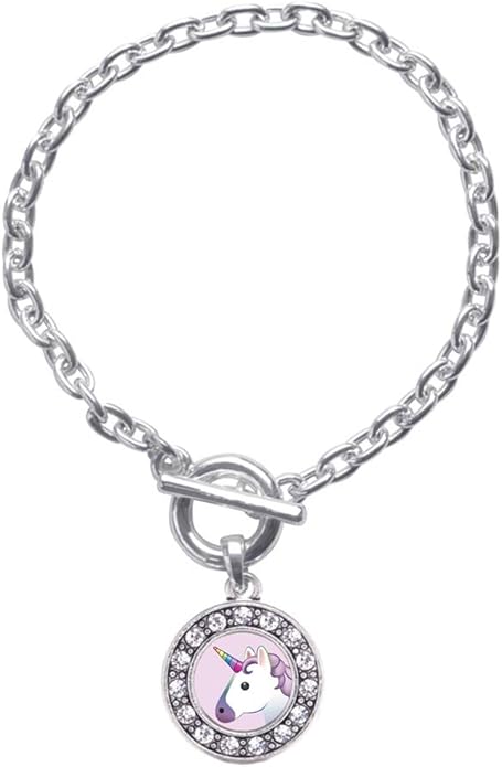 Inspired Silver - Silver Circle Charm Toggle Bracelet with Cubic Zirconia Jewelry