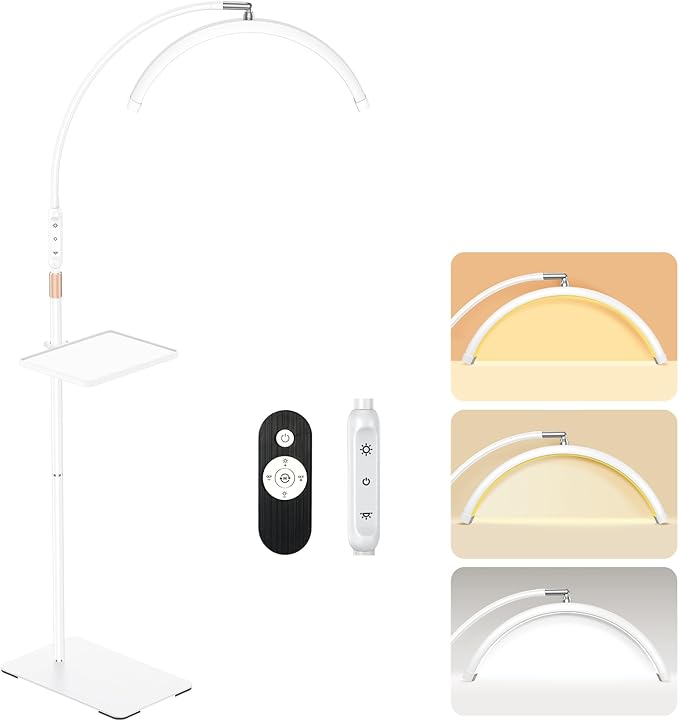 Lash Light, Half Moon Lamp with Tool Tray, LED Moon Light for Eyelash Extensions, Flexible and Adjustable Color Modes, Suitable for Beauty Salons and Beginner DIY (White)