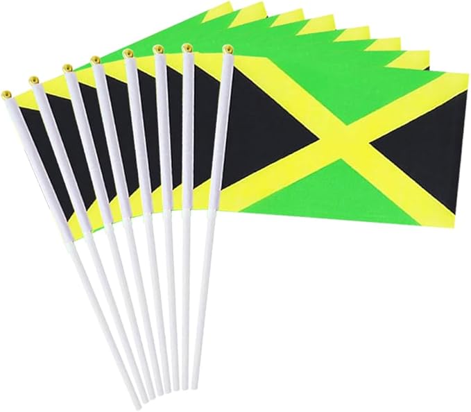 20 Pack Small Jamaica Flags on Stick Mini Handheld Jamaican Flag for Parades, Independence Day and Patriotic Events 5x8 Inch Durable Weather-Resistant Flags with 12 Inch Sticks(Jamaica)
