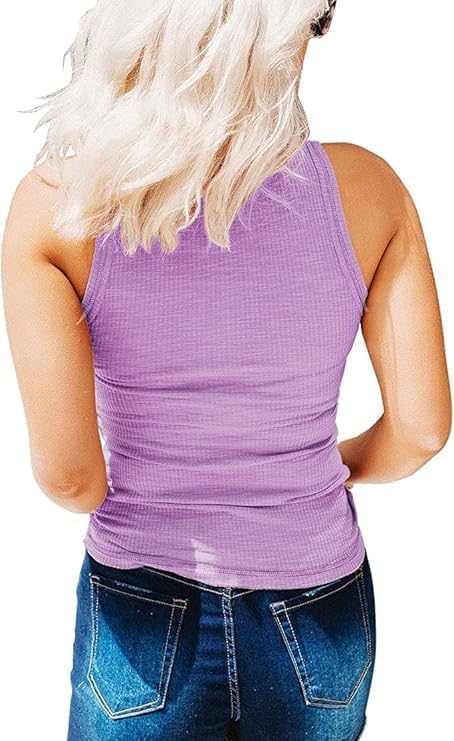 KINLONSAIR Women's Sleeveless Henley Tank Tops Ribbed V Neck Button Down T Shirts Summer Slim Fit Tee Tops