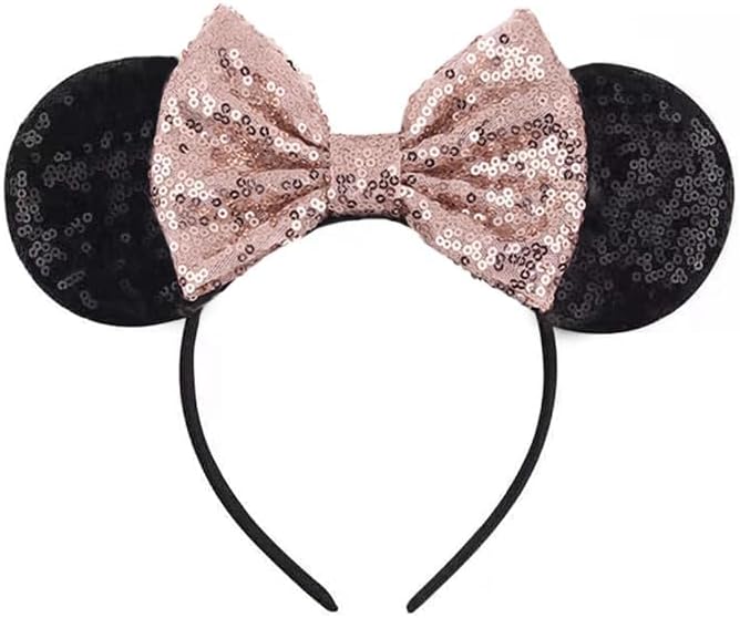 Sequin Mouse Ears Headbands for Women Girls Boys, Glitter Bows Headband for Kids Adults Birthday Party Costume Halloween
