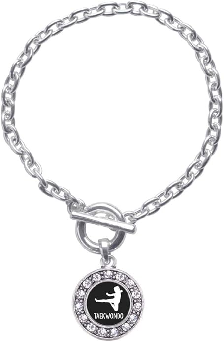 Inspired Silver - Silver Circle Charm Toggle Bracelet with Cubic Zirconia Jewelry