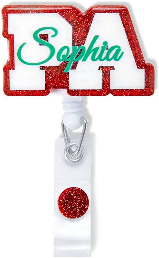 Custom Retractable Cute Name PA LAB LPN TECH MD RMA BSN EMT CNA LVN RN ID Badge Reels Holder for Nurse Coworkers Employee Hospital Doctor