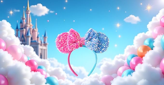 KARETT Sequins Mouse Ears Headband With Glitter Bow Princess Party Decorations For Girls Women