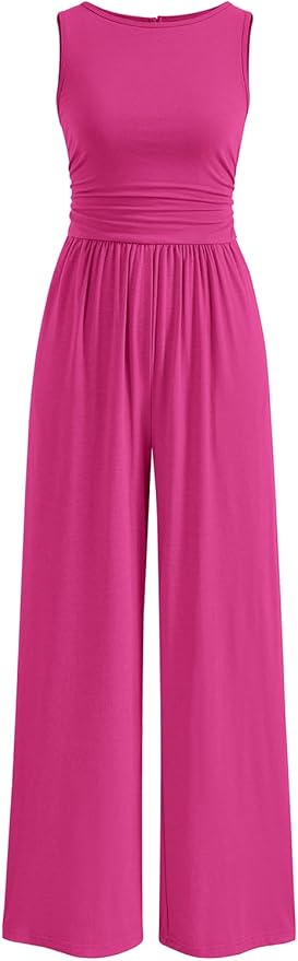 PRETTYGARDEN One Piece Jumpsuits for Women Dressy Casual Sleeveless Crewneck Wide Leg Rompers Jumpers Vacation Summer Outfits
