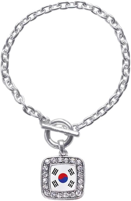 Inspired Silver - Silver Square Charm Toggle Bracelet with Cubic Zirconia Jewelry