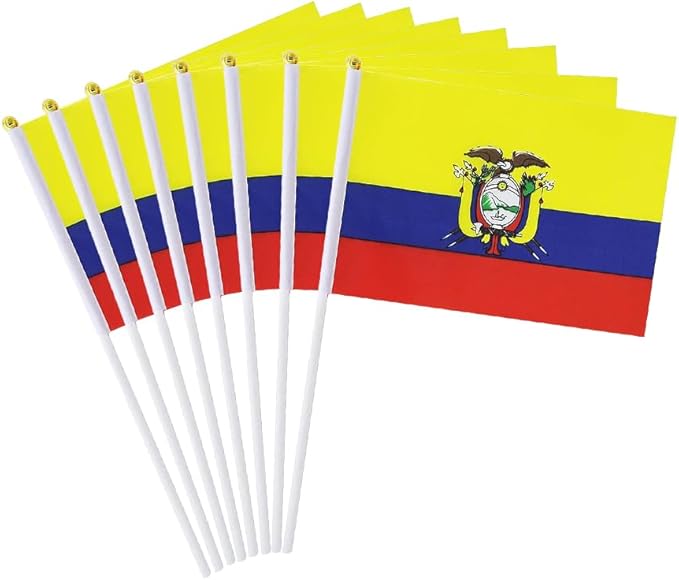 20 Pack Small Ecuador Flags on Stick Mini Handheld Ecuadorian Flag for Parades, Independence Day and Patriotic Events 5x8 Inch Durable Weather-Resistant Flags with 12 Inch Sticks(Ecuador)
