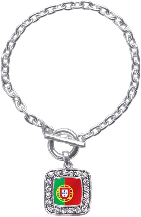 Inspired Silver - Silver Square Charm Toggle Bracelet with Cubic Zirconia Jewelry