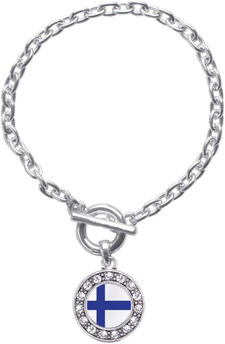 Inspired Silver - Silver Circle Charm Toggle Bracelet with Cubic Zirconia Jewelry