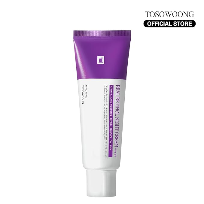 TOSOWOONG Real Retinol 0.1% Night Cream, Anti-Aging Face Moisturizer with Retinol, Bakuchiol, Firmer Skin, Reduce Wrinkles and Pore Minimizer | Korean Skincare for Face & Neck, 50ml / 1.69 fl. oz.
