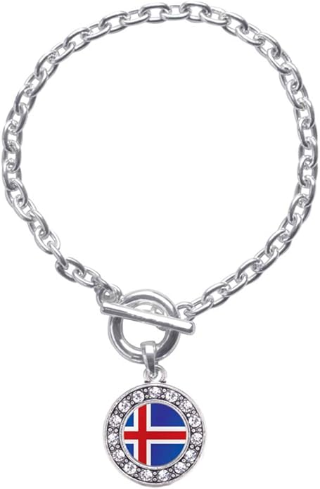 Inspired Silver - Silver Circle Charm Toggle Bracelet with Cubic Zirconia Jewelry