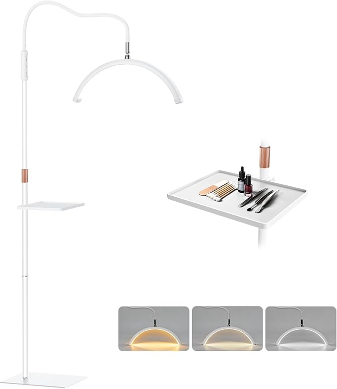 Lash Light, Half Moon Lamp with Tool Tray, LED Moon Light for Eyelash Extensions, Flexible and Adjustable Color Modes, Suitable for Beauty Salons and Beginner DIY (White)