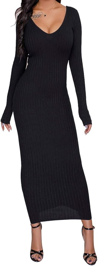 SheKiss Women's Off Shoulder Long Sleeves Bodycon Sweater Dress Sexy Knit Slim Cardigans