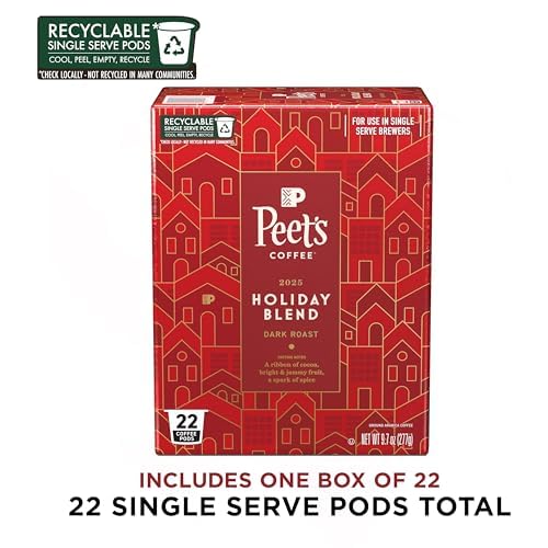 Peet's Coffee, Dark Roast Single Serve Coffee Pods - Holiday Blend 22 Count (1 Box of 22 Pods) (Pack of 2)