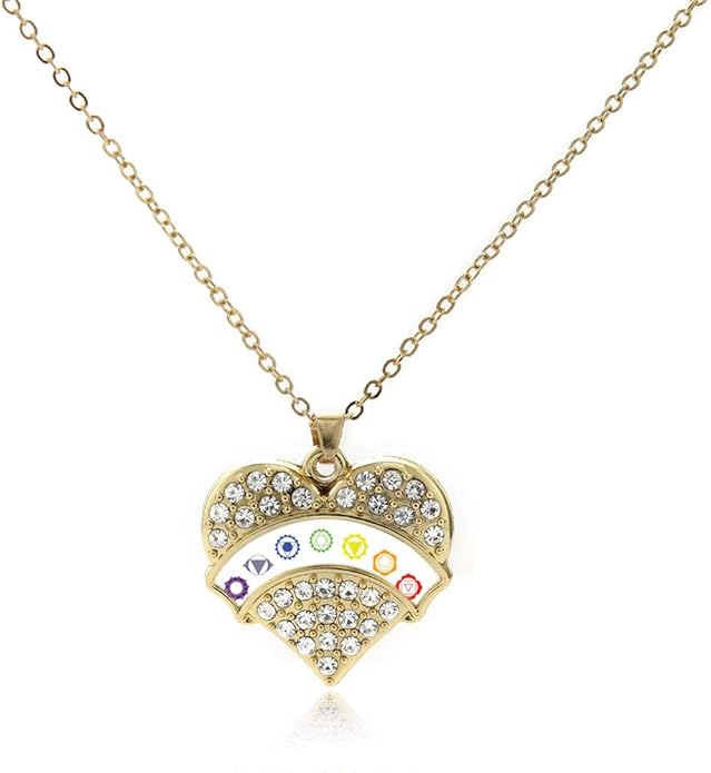 Inspired Silver - Gold Pave Heart Charm 18 Inch Necklace with Cubic Zirconia Jewelry