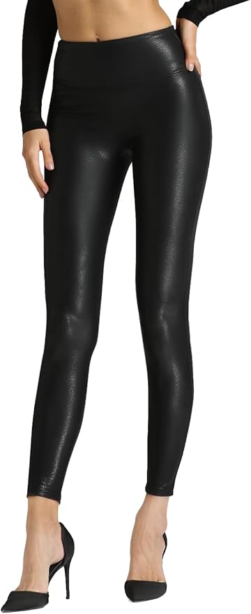 Tagoo Women's Stretchy Faux Leather Leggings Pants, Sexy Red High Waisted Tights