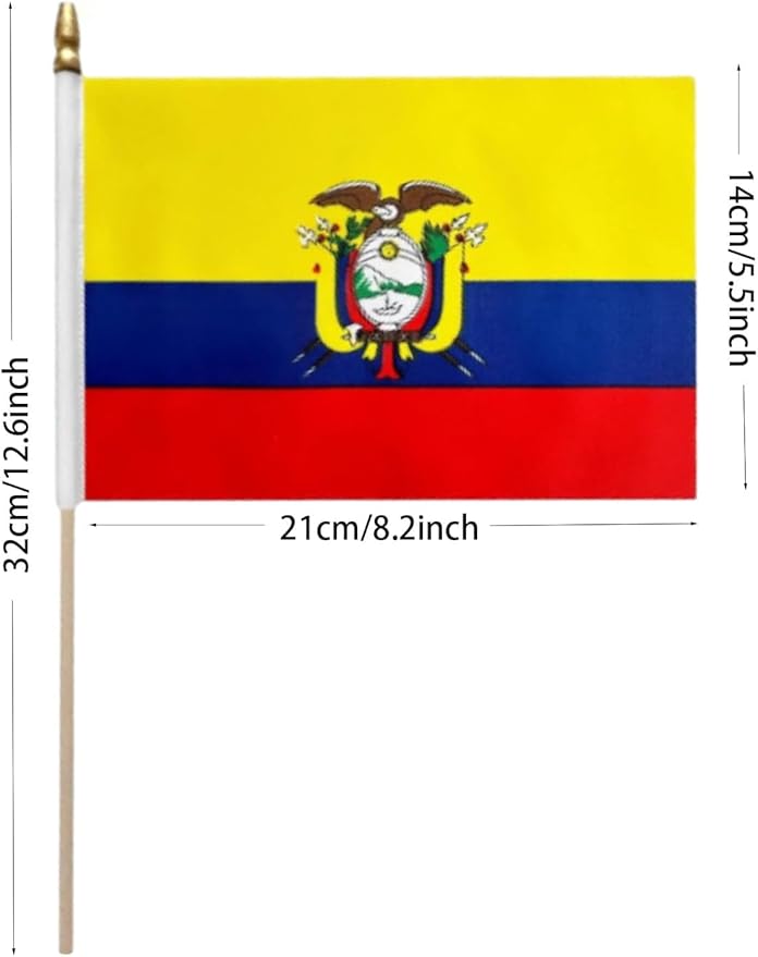GSYLPFT 12 Pack Ecuador Flags on Sticks Ecuadorian Small Mini Hand Held Flags for Office Classroom Holiday Party Decorations