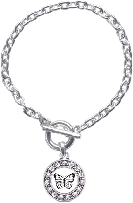 Inspired Silver - Silver Circle Charm Toggle Bracelet with Cubic Zirconia Jewelry