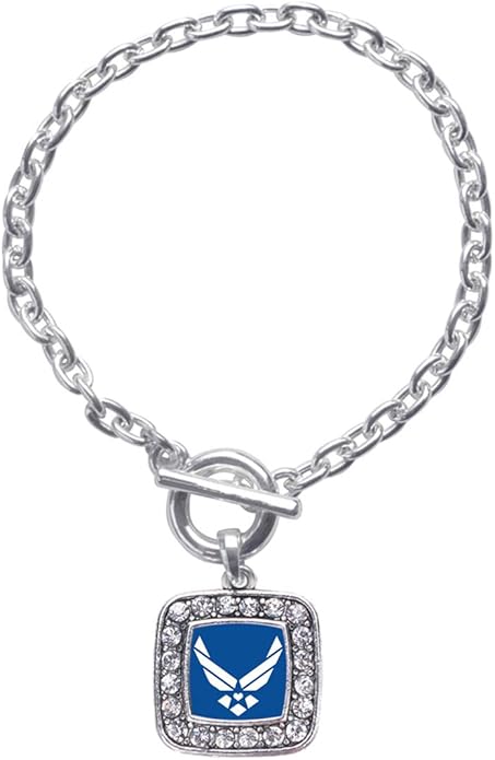 Inspired Silver - Silver Square Charm Toggle Bracelet with Cubic Zirconia Jewelry