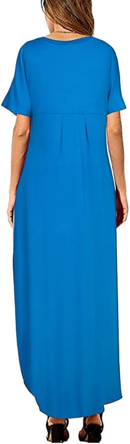 Arolina Women's Summer Maxi Dress Short Sleeve V Neck Casual Loose Long Beach Split Dresses with Pockets