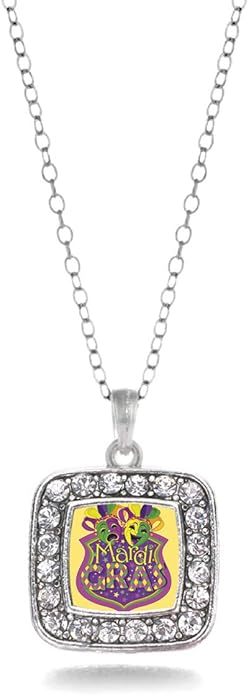 Inspired Silver - Silver Square Charm 18 Inch Necklace with Cubic Zirconia Jewelry