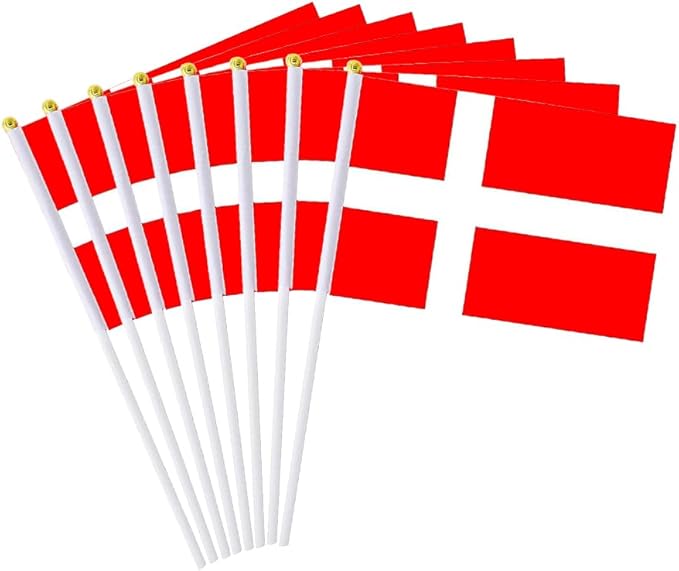20 Pack Small Denmark Flags on Stick Mini Handheld Danish Flag for Parades, Independence Day and Patriotic Events 5x8 Inch Durable Weather-Resistant Flags with 12 Inch Sticks(Denmark)