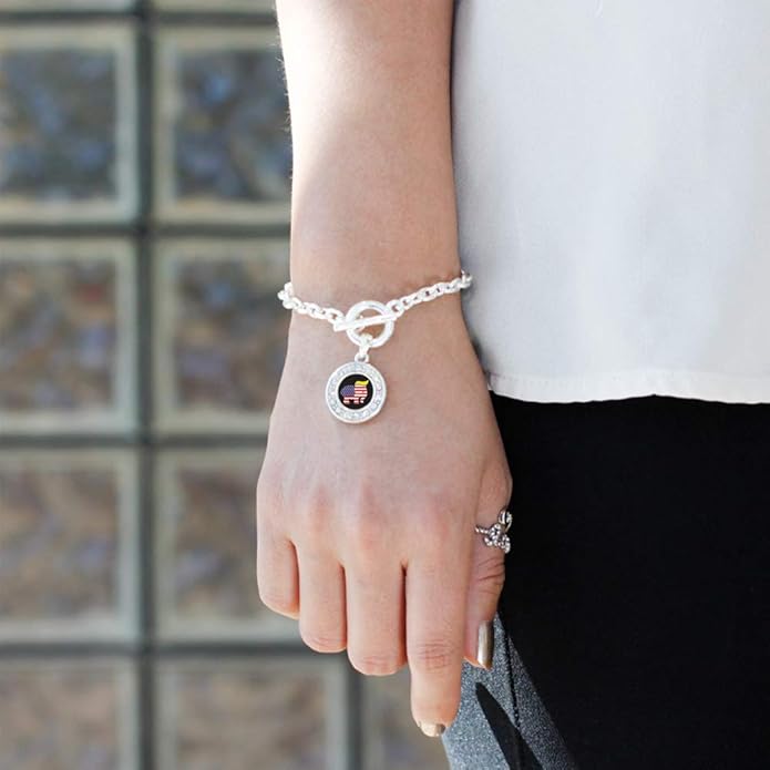 Inspired Silver - Silver Circle Charm Toggle Bracelet with Cubic Zirconia Jewelry