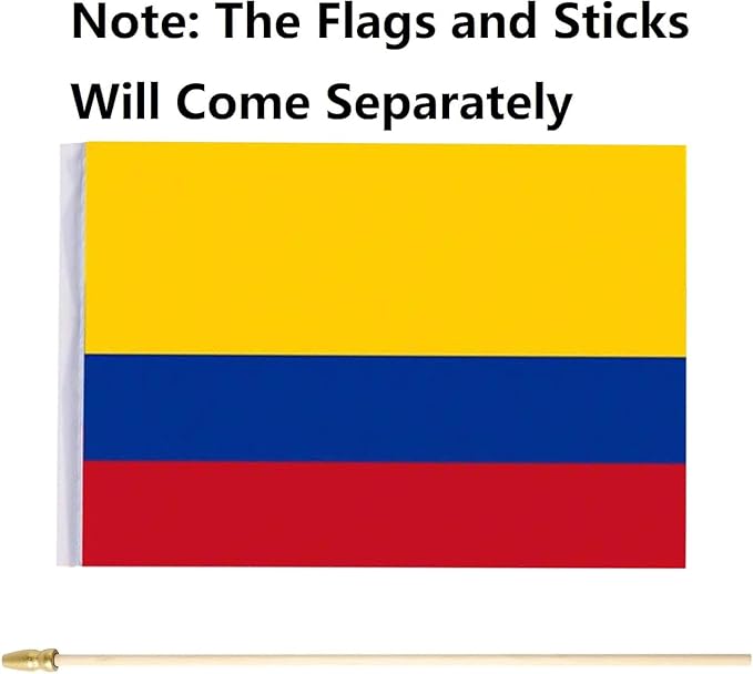 GSYLPFT 12 Pack Colombia Flags on Sticks Colombian Small Mini Hand Held Flags for Office Classroom Holiday Party Decorations