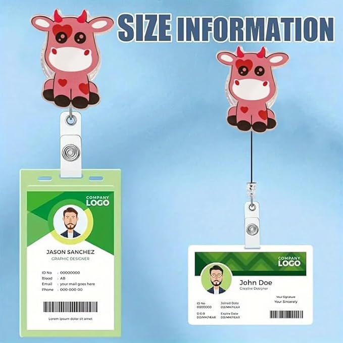 Cute Pink Cow Valentines Badge Reel Holder for Nurse Retractable Badge Reel Holder Name ID Badge Reels Funny Cute Badge Holder with Swivel Alligator Clip for Lover Nurse Doctor Teacher