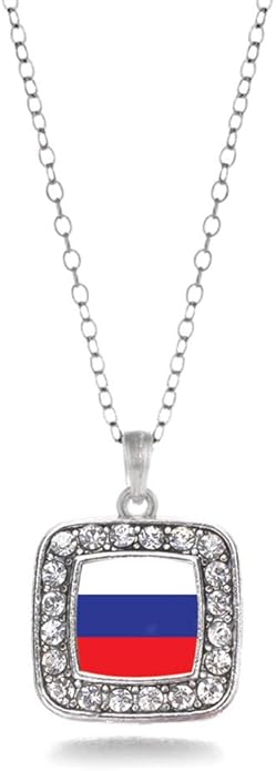 Inspired Silver - Silver Square Charm 18 Inch Necklace with Cubic Zirconia Jewelry