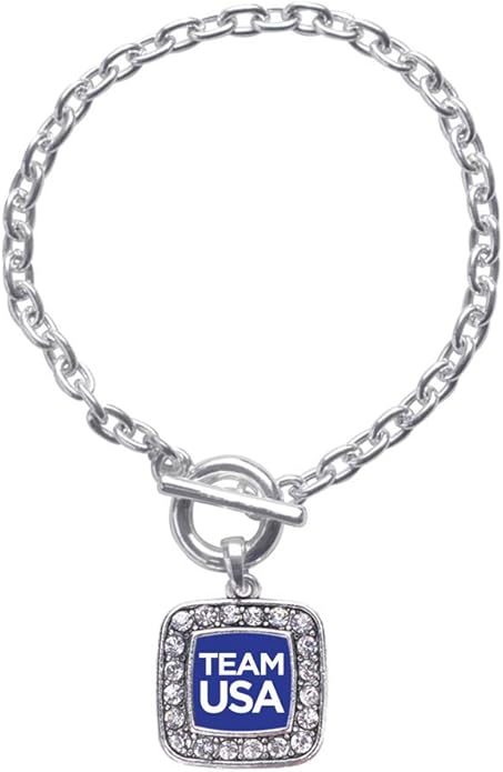 Inspired Silver - Silver Square Charm Toggle Bracelet with Cubic Zirconia Jewelry