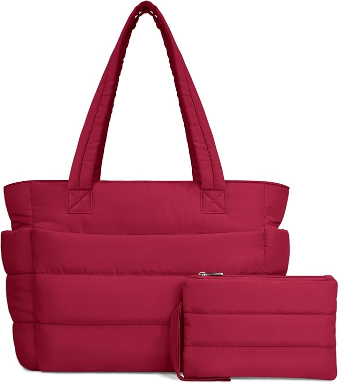 TOPDesign Puffer Tote Bag for Women, Lightweight Puffy Handbag with Compartments, Quilted Shoulder Bag for Work, Travel, Gym