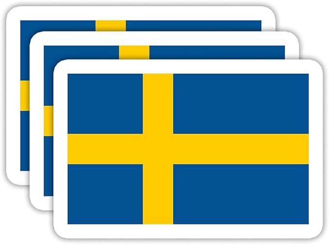 (3PCS) Sweden Flag stickers, Countries Flag Stickers - Waterproof Vinyl Decals For Laptops, Tumblers, Water Bottles, Books, Scrapbooks, Size 3 x 2 Inch