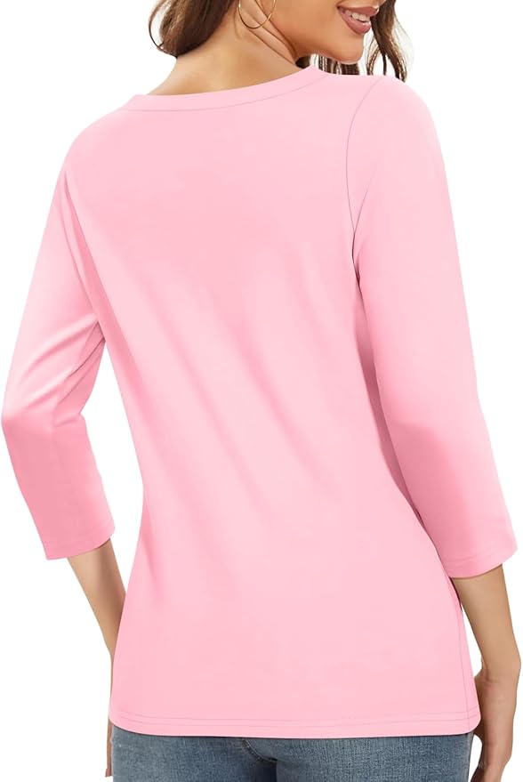 PGANDS Women's 3/4 Length Sleeve T Shirts Button Down Scoop Neck Casual Tops