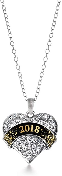 Inspired Silver - Silver Pave Heart Charm 18 Inch Necklace with Cubic Zirconia Jewelry