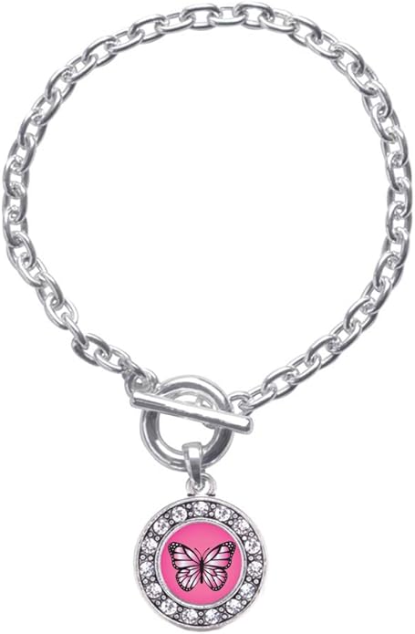 Inspired Silver - Silver Circle Charm Toggle Bracelet with Cubic Zirconia Jewelry