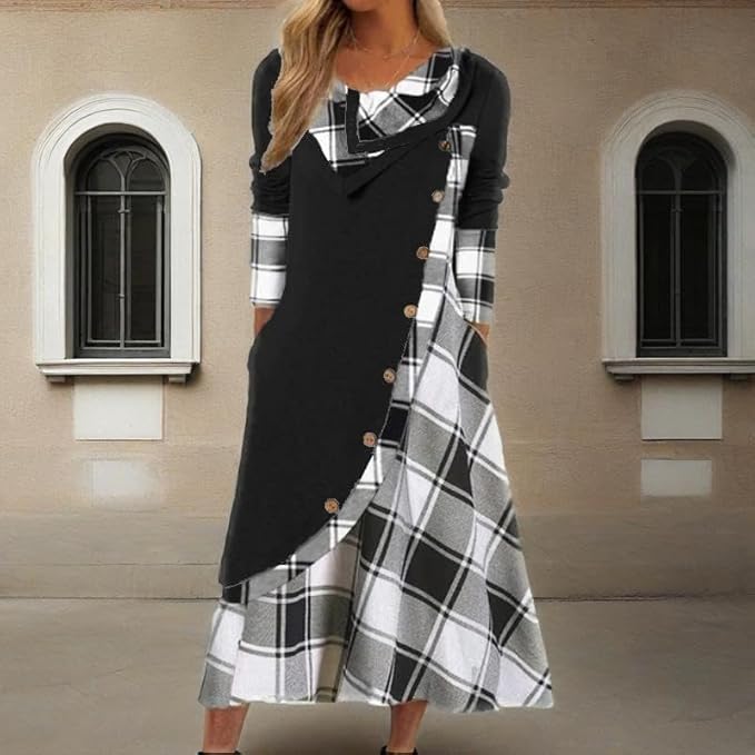 Winter Dresses for Women Wedding Guests Casual Cute Heart Long Sleeve Tiered Maxi Dress with Pockets Plus Size