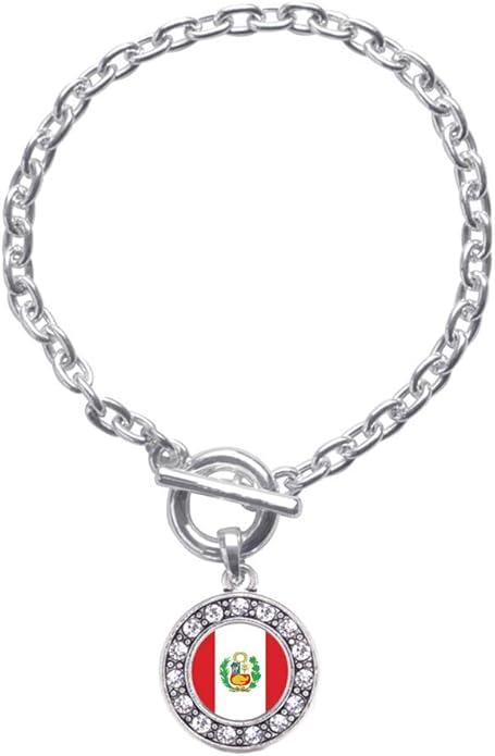 Inspired Silver - Silver Circle Charm Toggle Bracelet with Cubic Zirconia Jewelry