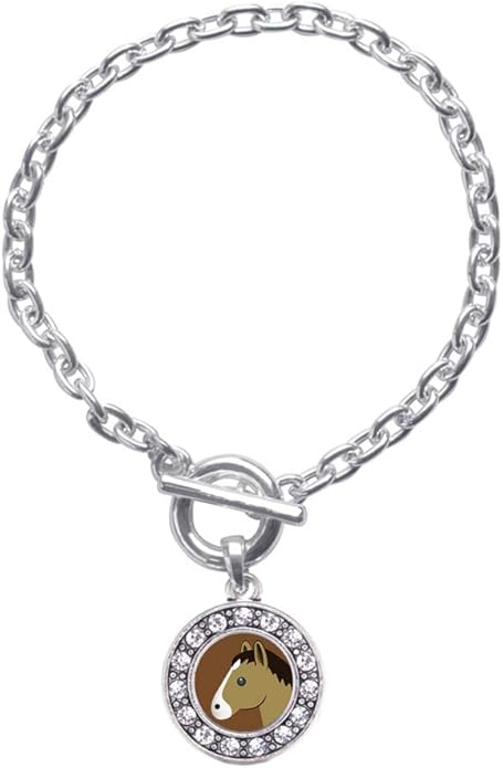 Inspired Silver - Silver Circle Charm Toggle Bracelet with Cubic Zirconia Jewelry