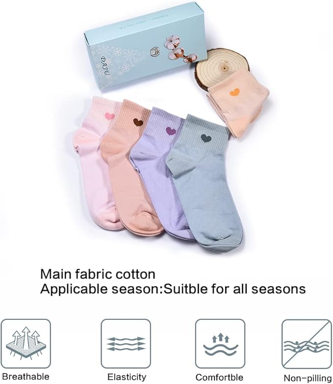 Corlap Women's Cute Cotton Crew Athletic Running Socks - Ankle High, Novelty Fun Heart Design 5-Pairs (Gift Box)