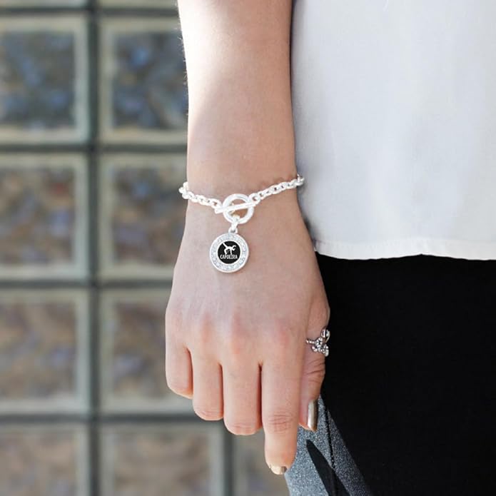 Inspired Silver - Silver Circle Charm Toggle Bracelet with Cubic Zirconia Jewelry