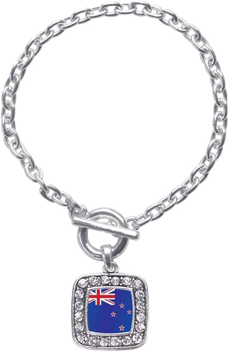 Inspired Silver - Silver Square Charm Toggle Bracelet with Cubic Zirconia Jewelry