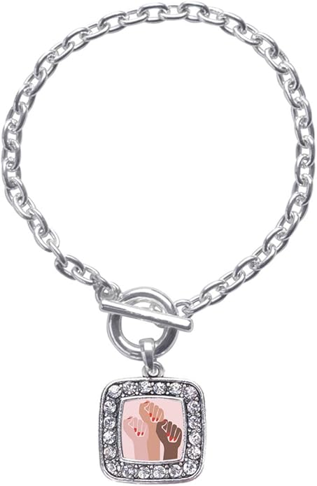 Inspired Silver - Silver Square Charm Toggle Bracelet with Cubic Zirconia Jewelry