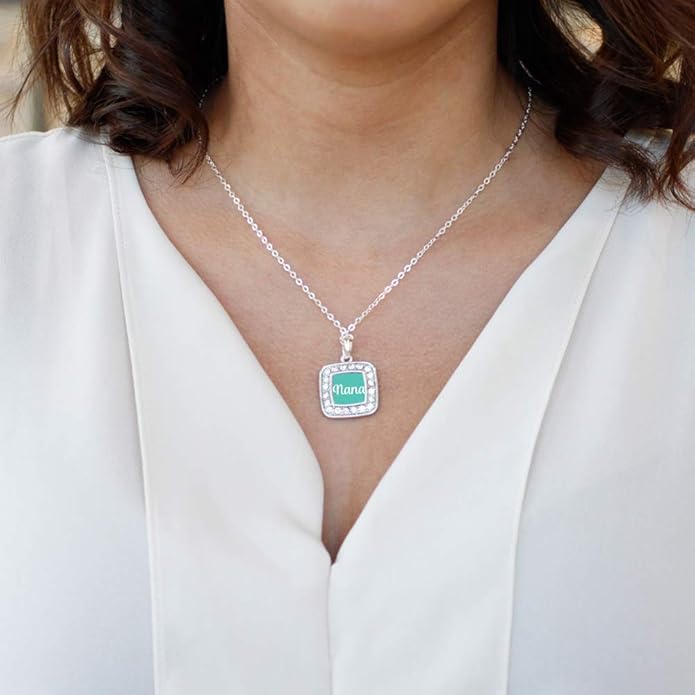 Inspired Silver - Silver Square Charm 18 Inch Necklace with Cubic Zirconia Jewelry